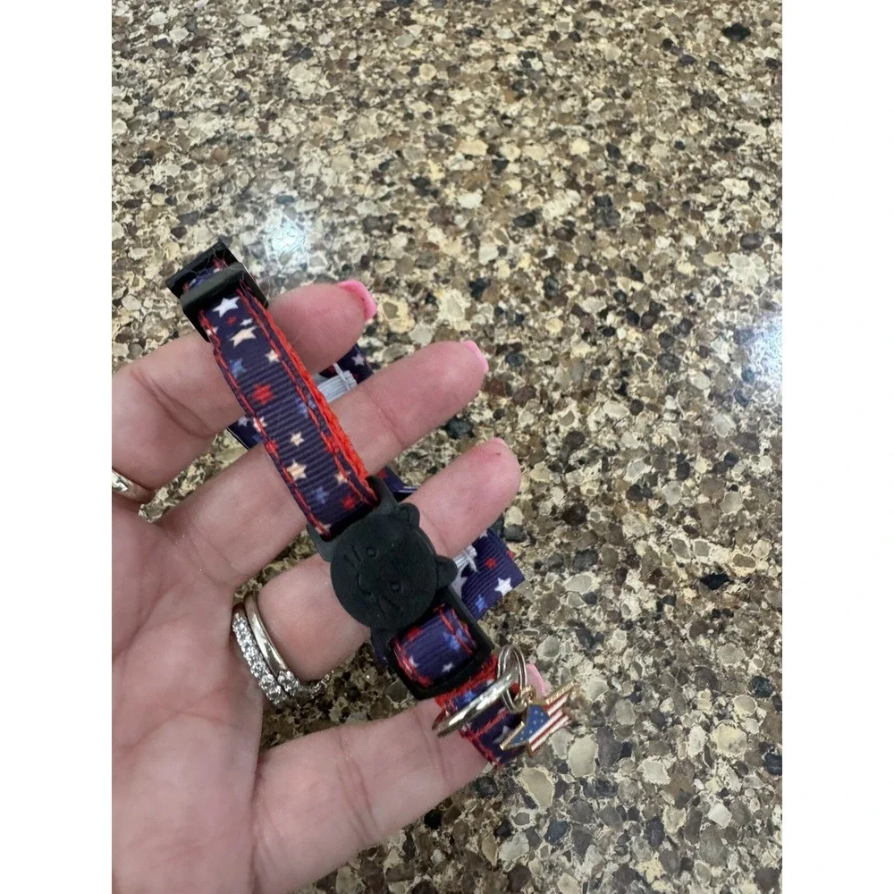 Cat‎ Collar Breakaway with Bell and Bow Tie Red White Blue Adjustable Kitten